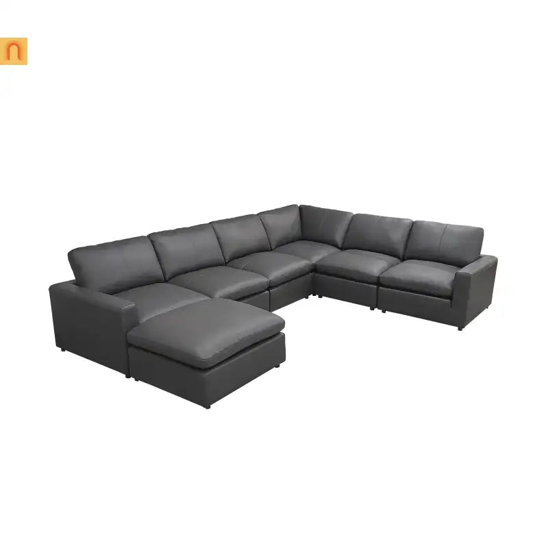 Sectional Sofa L-Shape Leather Match Blue Gray 7-Seat