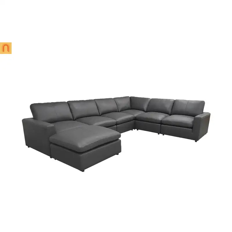 Sectional Sofa L-Shape Leather Match Blue Gray 7-Seat
