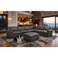 Sectional Sofa L-Shape Leather Match Blue Gray 7-Seat