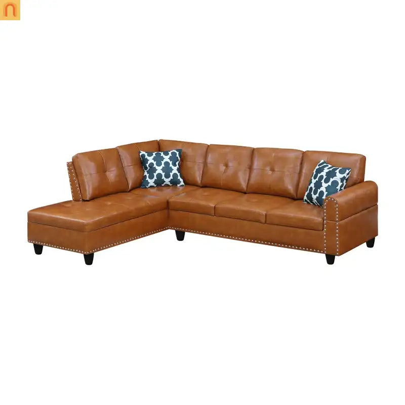 Sectional Sofa L-Shape Faux Leather Ginger 3-Seat Cup Holders