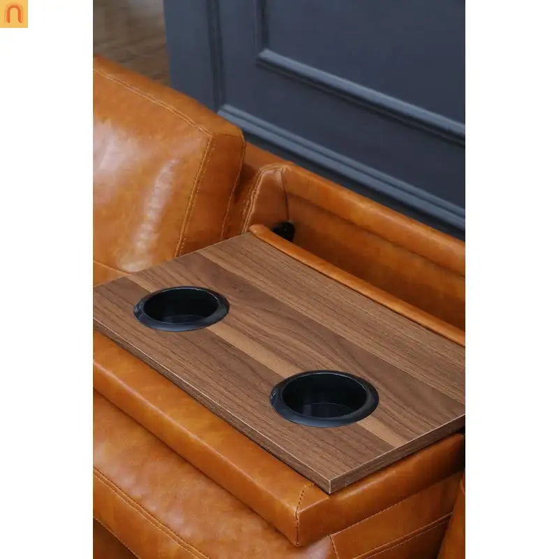 Sectional Sofa L-Shape Faux Leather Ginger 3-Seat Cup Holders