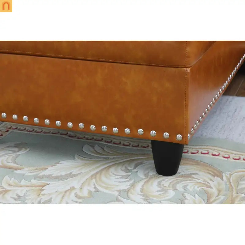 Sectional Sofa L-Shape Faux Leather Ginger 3-Seat Cup Holders