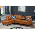 Sectional Sofa L-Shape Faux Leather Ginger 3-Seat Cup Holders