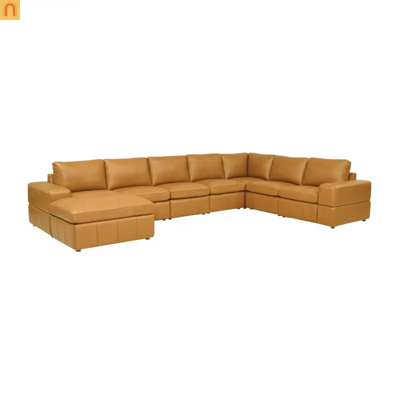 Sectional Sofa L-Shape Leather Match Ginger 8-Seat 159in