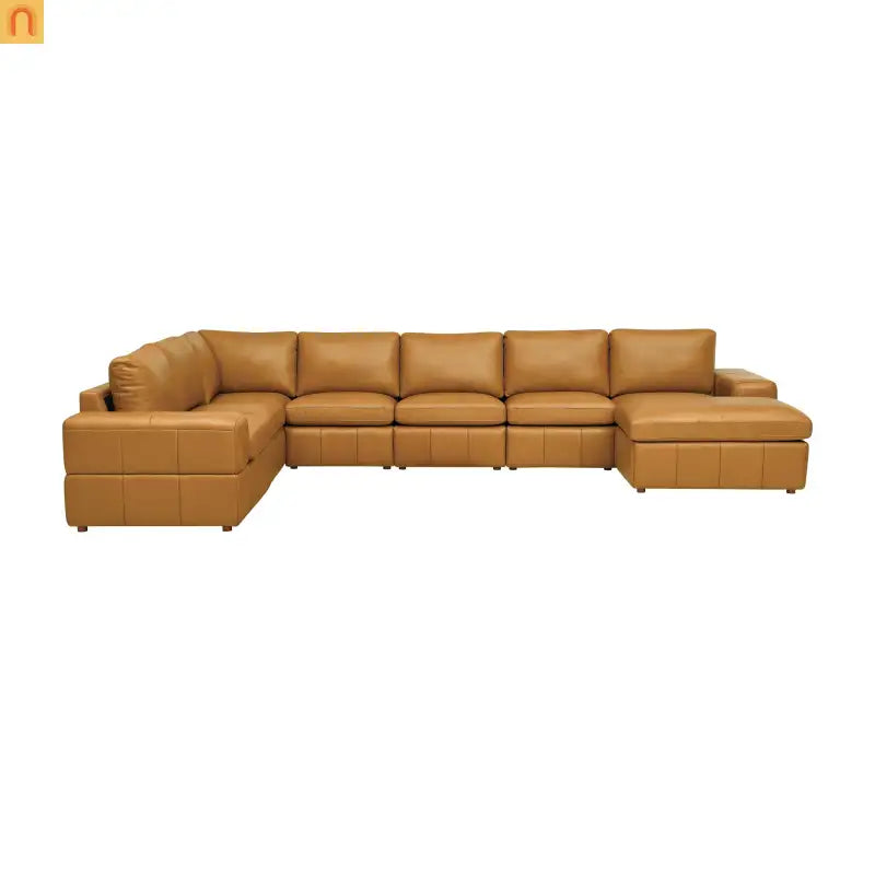 Sectional Sofa L-Shape Leather Match Ginger 8-Seat 159in