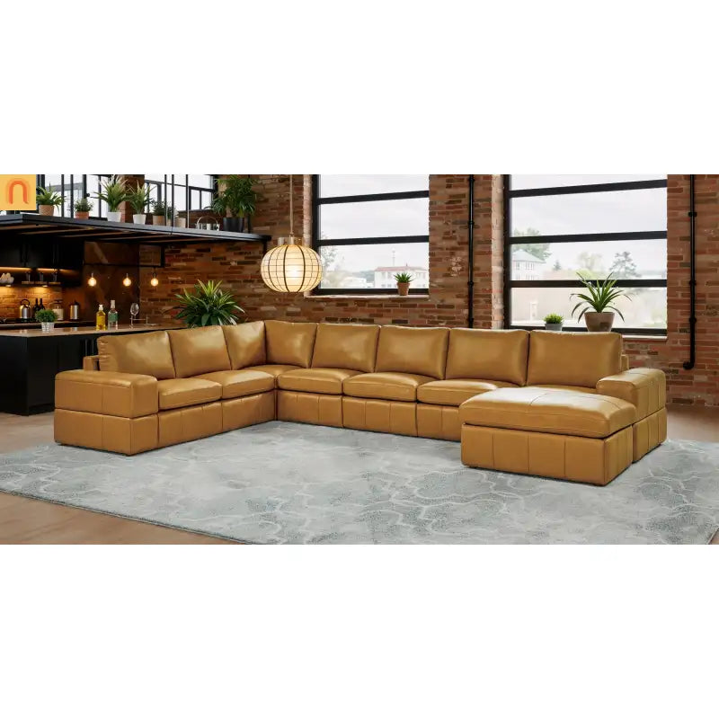 Sectional Sofa L-Shape Leather Match Ginger 8-Seat 159in