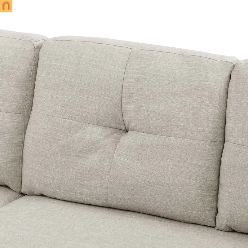 Sectional Sofa L-Shape Linen Almond 3-Seat Pullout Bed Storage