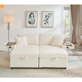 Sectional L-Shape Corduroy White Storage Ottomans USB Tabletop 69in