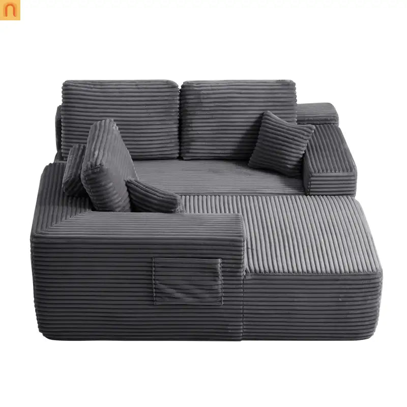 Sectional Sofa L-Shape Left Facing Fabric Gray 3-Seat 104in