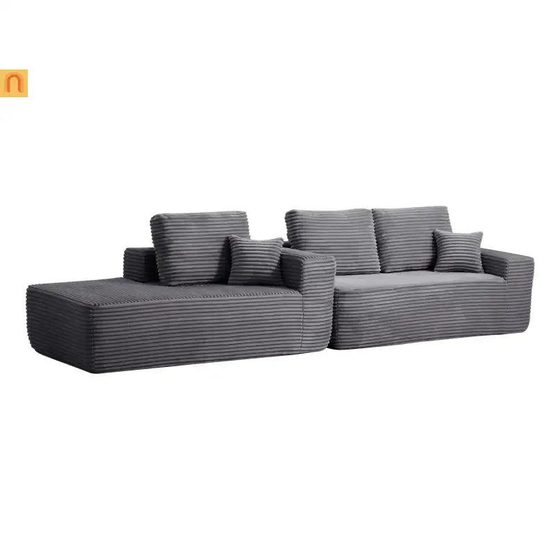 Sectional Sofa L-Shape Left Facing Fabric Gray 3-Seat 104in