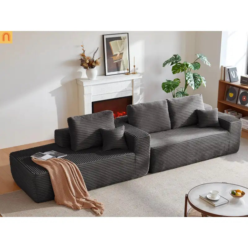 Sectional Sofa L-Shape Left Facing Fabric Gray 3-Seat 104in
