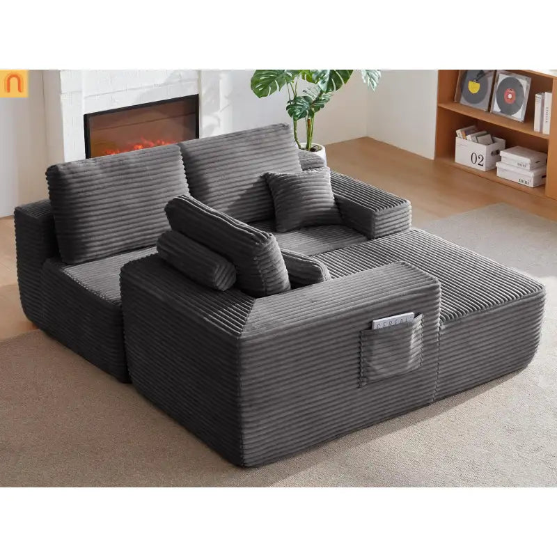 Sectional Sofa L-Shape Left Facing Fabric Gray 3-Seat 104in