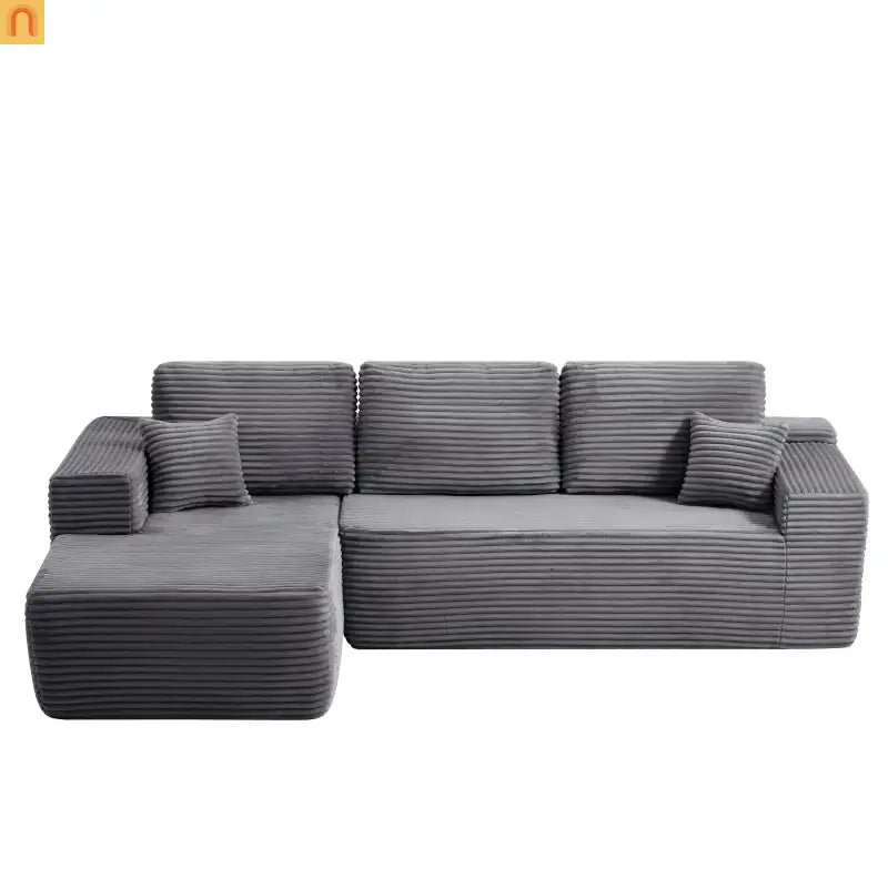 Sectional Sofa L-Shape Left Facing Fabric Gray 3-Seat 104in