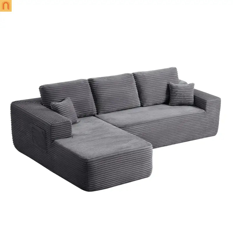 Sectional Sofa L-Shape Left Facing Fabric Gray 3-Seat 104in