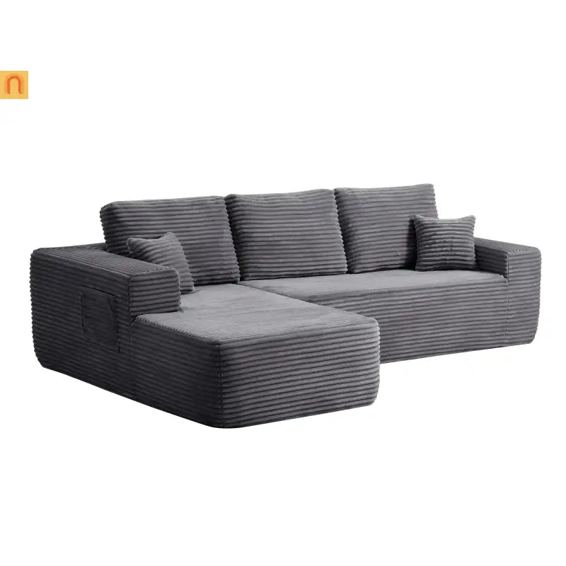 Sectional Sofa L-Shape Left Facing Fabric Gray 3-Seat 104in