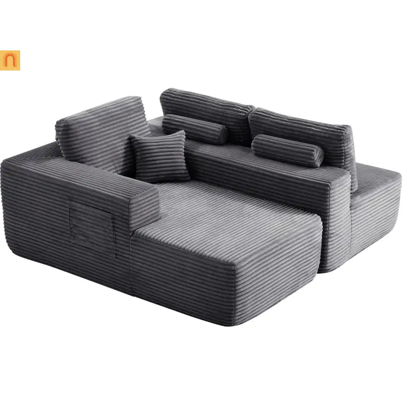 Sectional Sofa L-Shape Left Facing Fabric Gray 3-Seat 104in