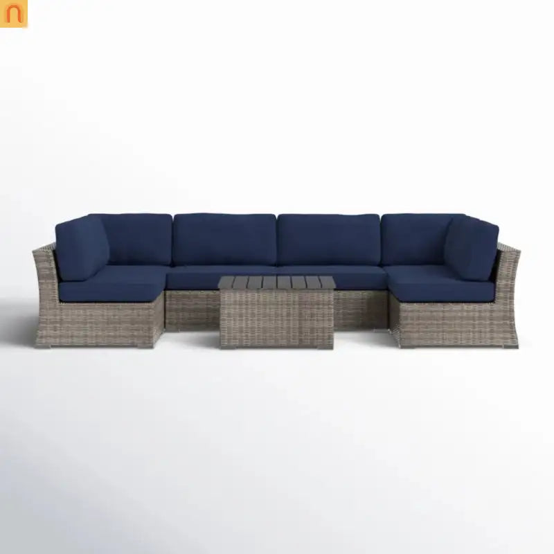 Outdoor Sectional Set Gray Wicker 4 Person Sunbrella No Assembly