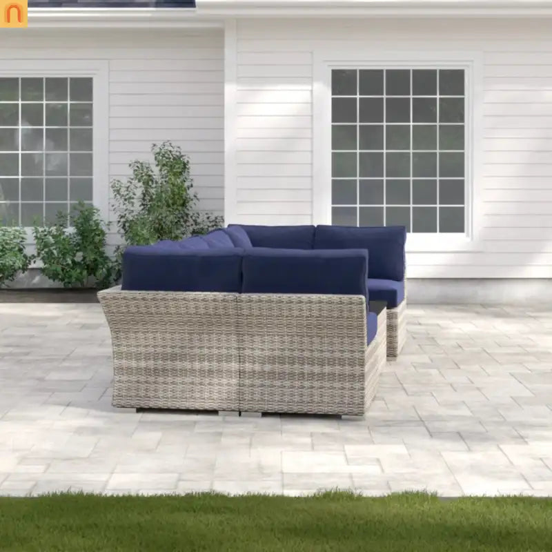 Outdoor Sectional Set Gray Wicker 4 Person Sunbrella No Assembly