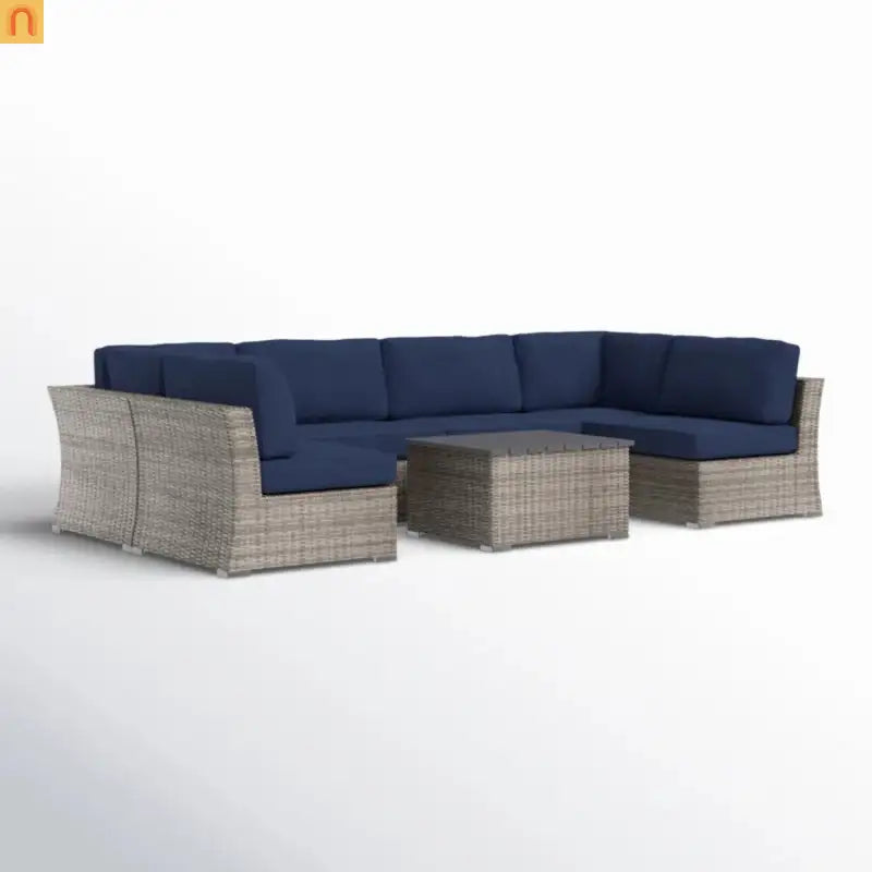 Outdoor Sectional Set Gray Wicker 4 Person Sunbrella No Assembly