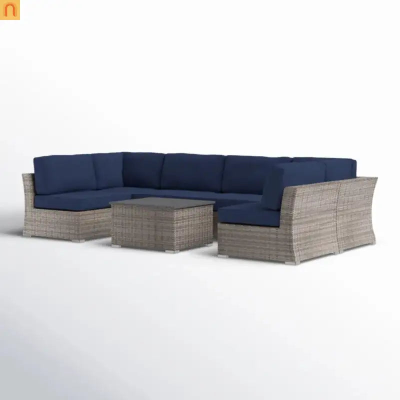 Outdoor Sectional Set Gray Wicker 4 Person Sunbrella No Assembly