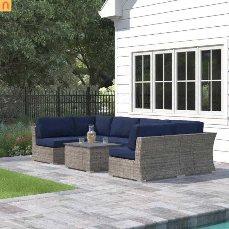 Outdoor Sectional Set Gray Wicker 4 Person Sunbrella No Assembly