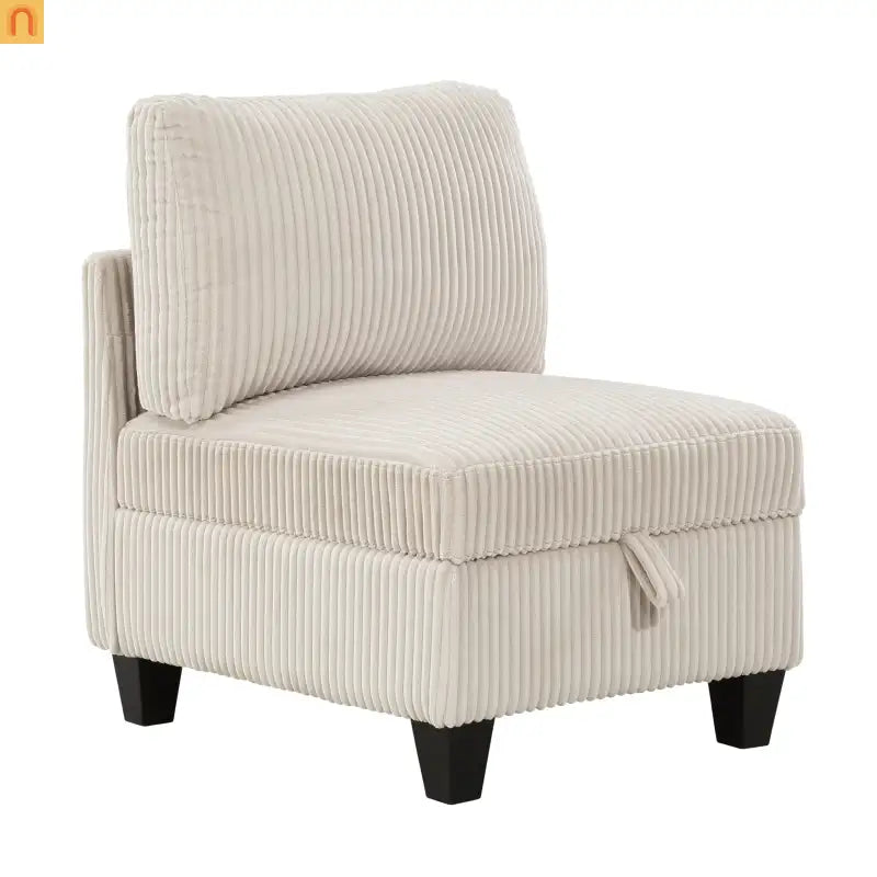 Sectional Sofa Modular Corduroy Beige 7-Seat Storage USB 112in