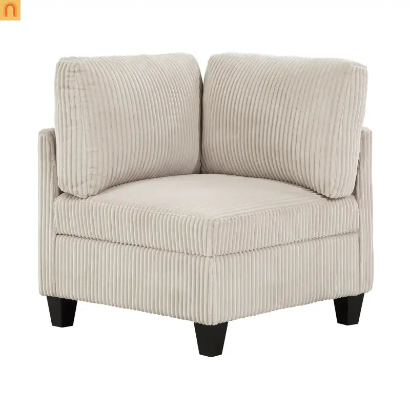 Sectional Sofa Modular Corduroy Beige 7-Seat Storage USB 112in