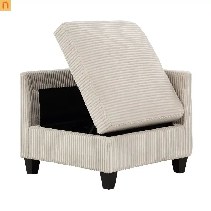 Sectional Sofa Modular Corduroy Beige 7-Seat Storage USB 112in