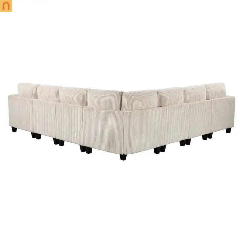 Sectional Sofa Modular Corduroy Beige 7-Seat Storage USB 112in
