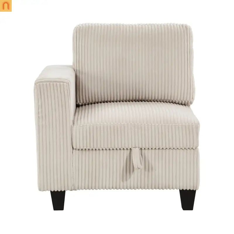 Sectional Sofa Modular Corduroy Beige 7-Seat Storage USB 112in