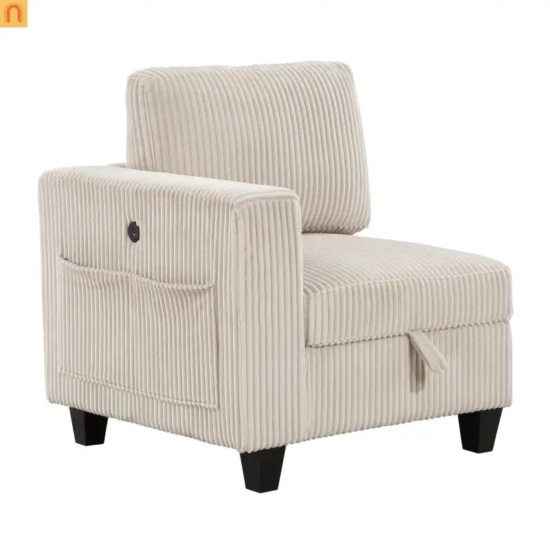 Sectional Sofa Modular Corduroy Beige 7-Seat Storage USB 112in