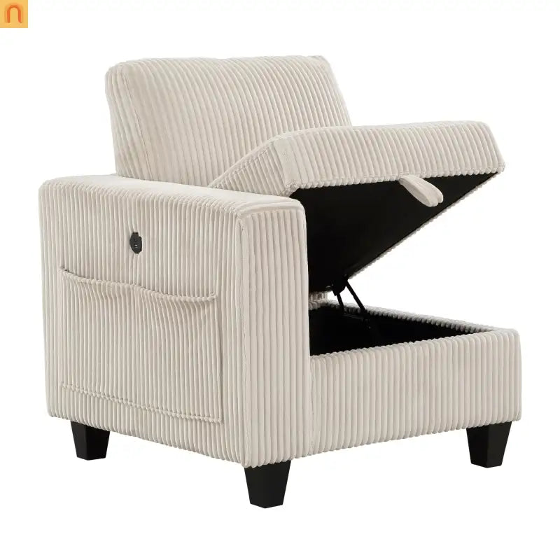 Sectional Sofa Modular Corduroy Beige 7-Seat Storage USB 112in