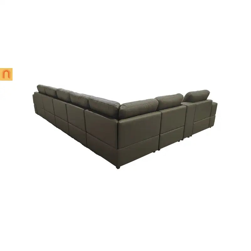 Sectional Modular Leather Match Olive Green Square Arm 8-Seat 159in