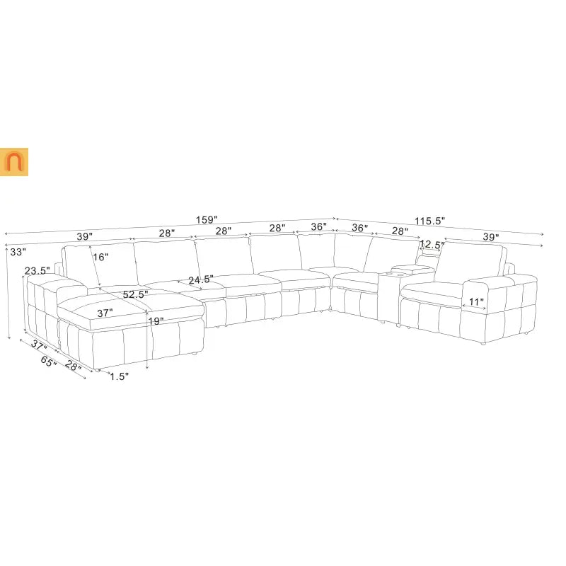 Sectional Modular Leather Match Olive Green Square Arm 8-Seat 159in