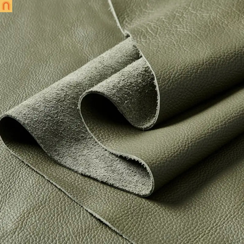 Sectional Modular Leather Match Olive Green Square Arm 8-Seat 159in