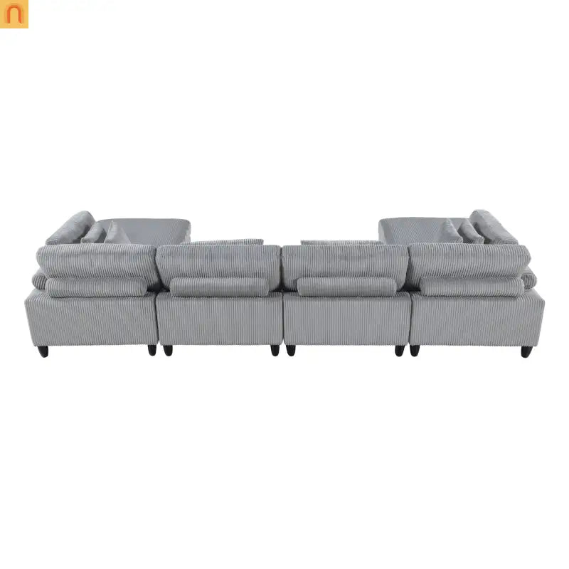 Sectional Sofa Modular Corduroy Gray 6-Seat 160in 2 Ottomans