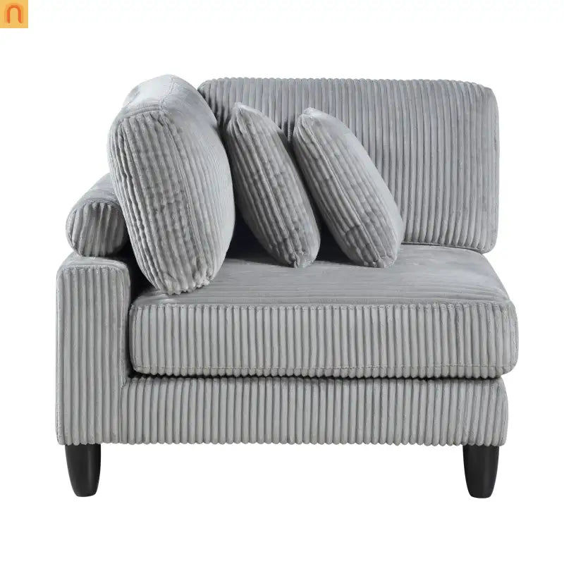 Sectional Sofa Modular Corduroy Gray 6-Seat 160in 2 Ottomans
