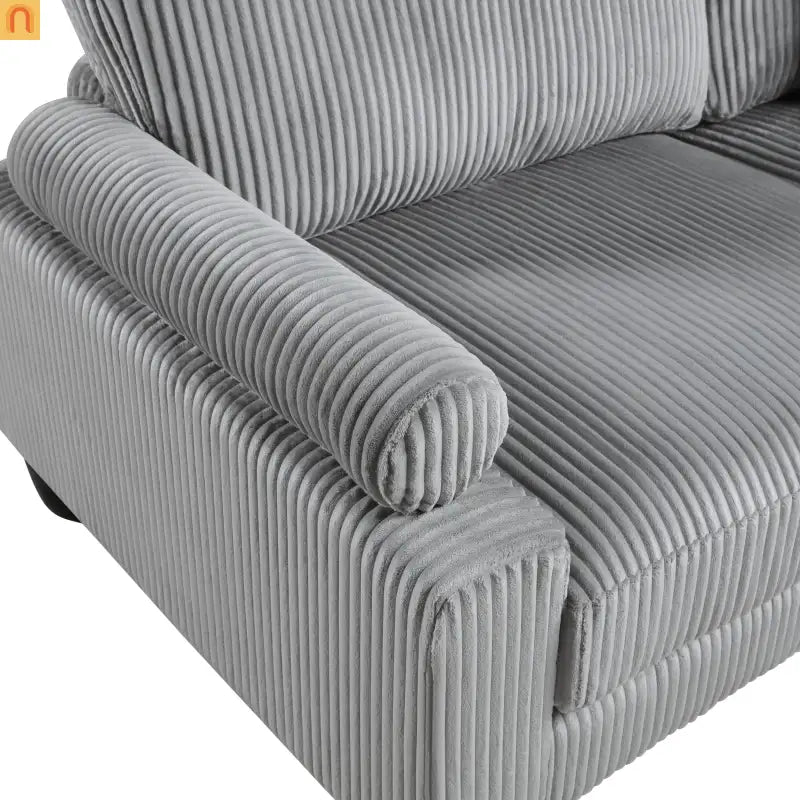 Sectional Sofa Modular Corduroy Gray 6-Seat 160in 2 Ottomans