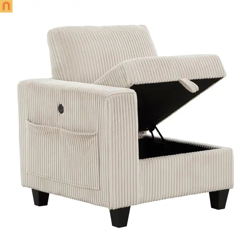 Sectional Sofa Modular Corduroy Beige 8-Seat Storage USB 163in