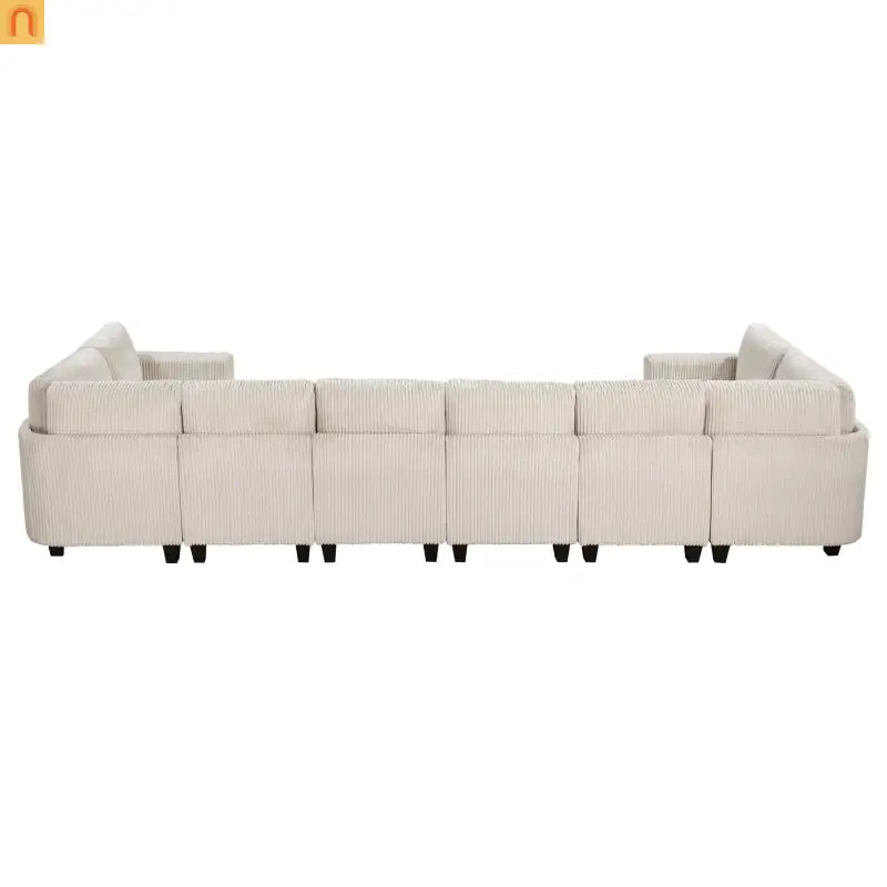 Sectional Sofa Modular Corduroy Beige 8-Seat Storage USB 163in