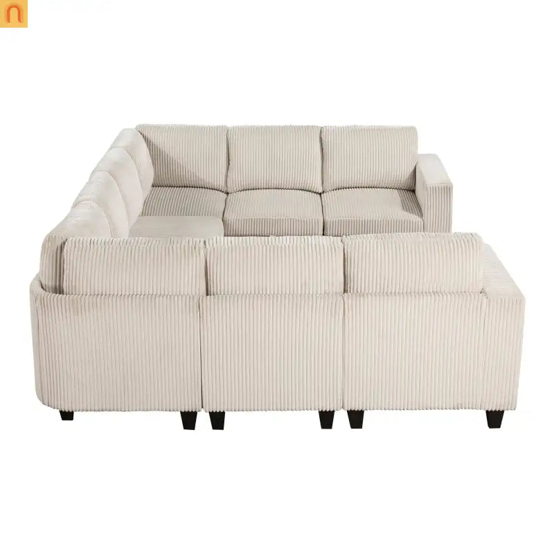 Sectional Sofa Modular Corduroy Beige 8-Seat Storage USB 163in