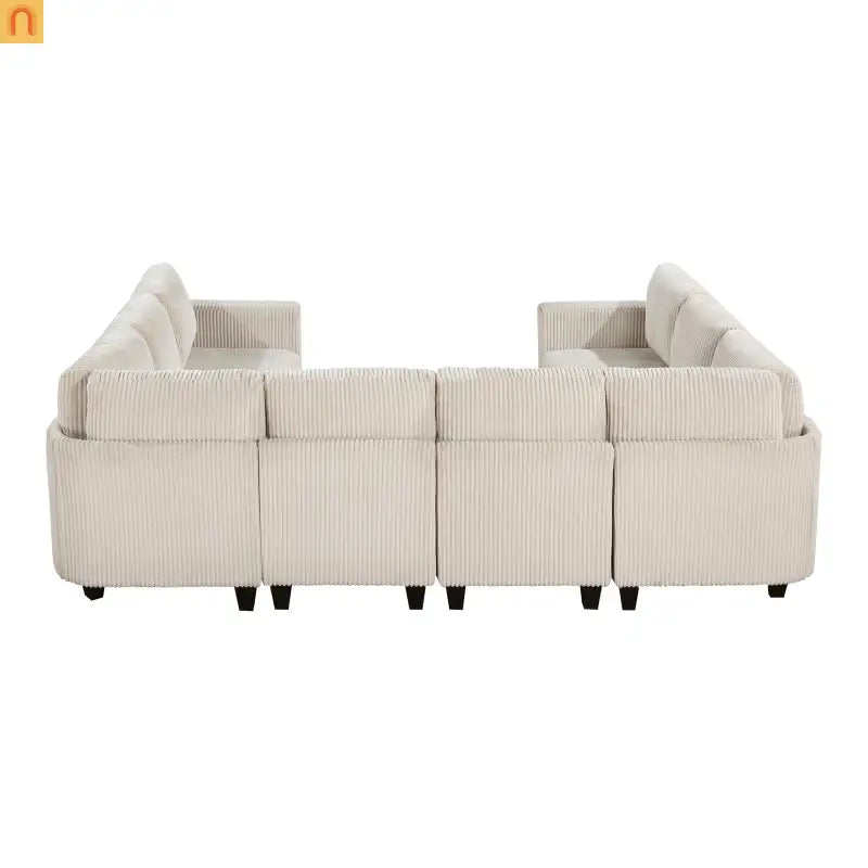 Sectional Sofa Modular Corduroy Beige 8-Seat Storage USB 163in