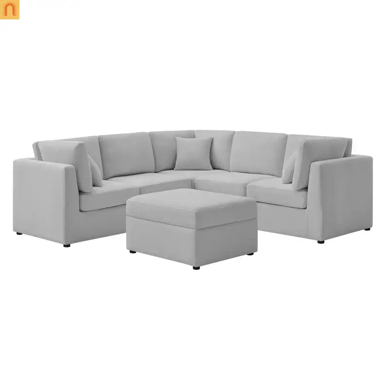 Sectional Sofa Modular Performance Fabric Gray 6-Seat 93in
