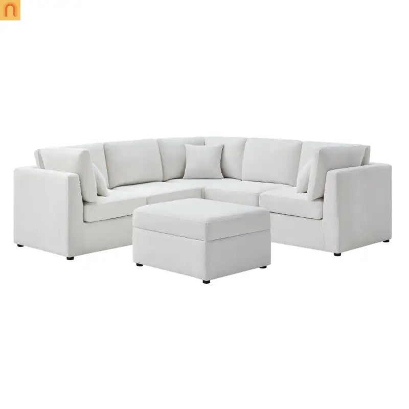 Sectional Sofa Modular Performance Fabric Ivory 6-Seat 93in