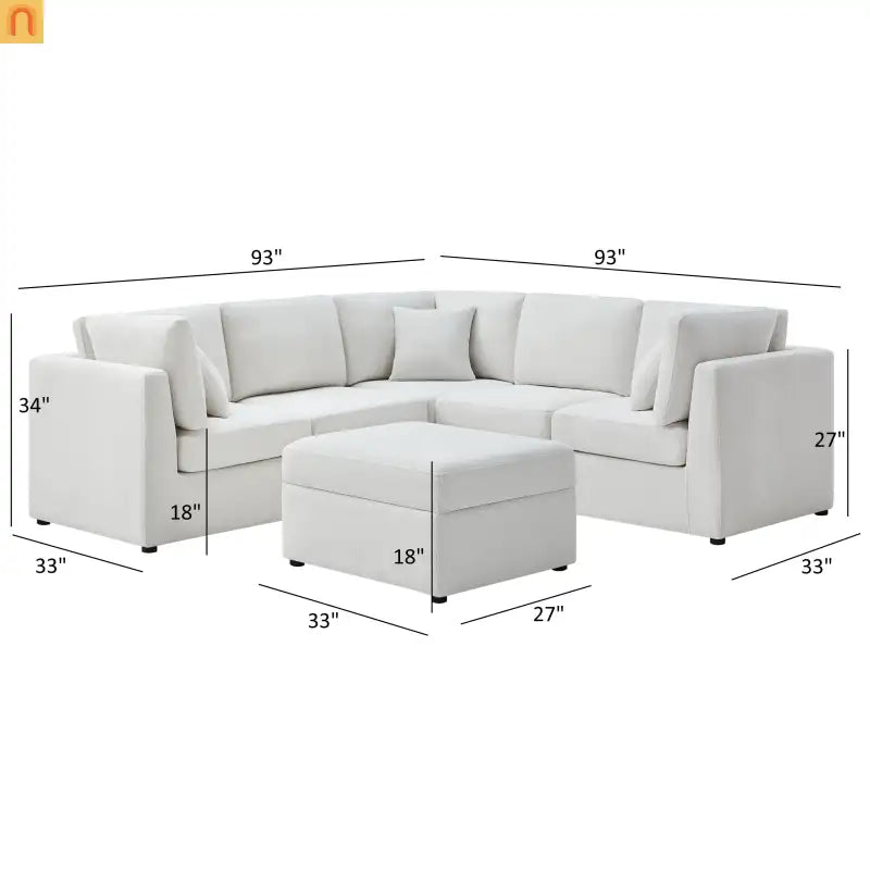 Sectional Sofa Modular Performance Fabric Ivory 6-Seat 93in