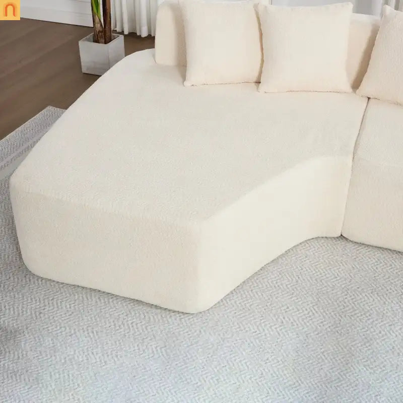 Sectional Sofa Modular Corduroy Ivory 3-Seat 5 Pillows 110in No Assembly