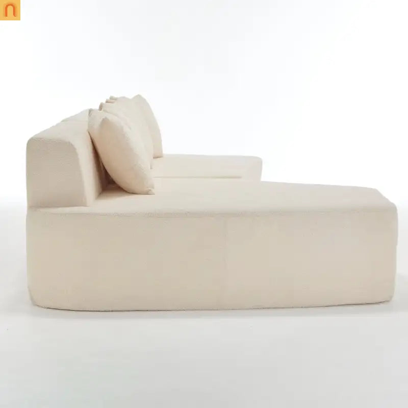 Sectional Sofa Modular Corduroy Ivory 3-Seat 5 Pillows 110in No Assembly