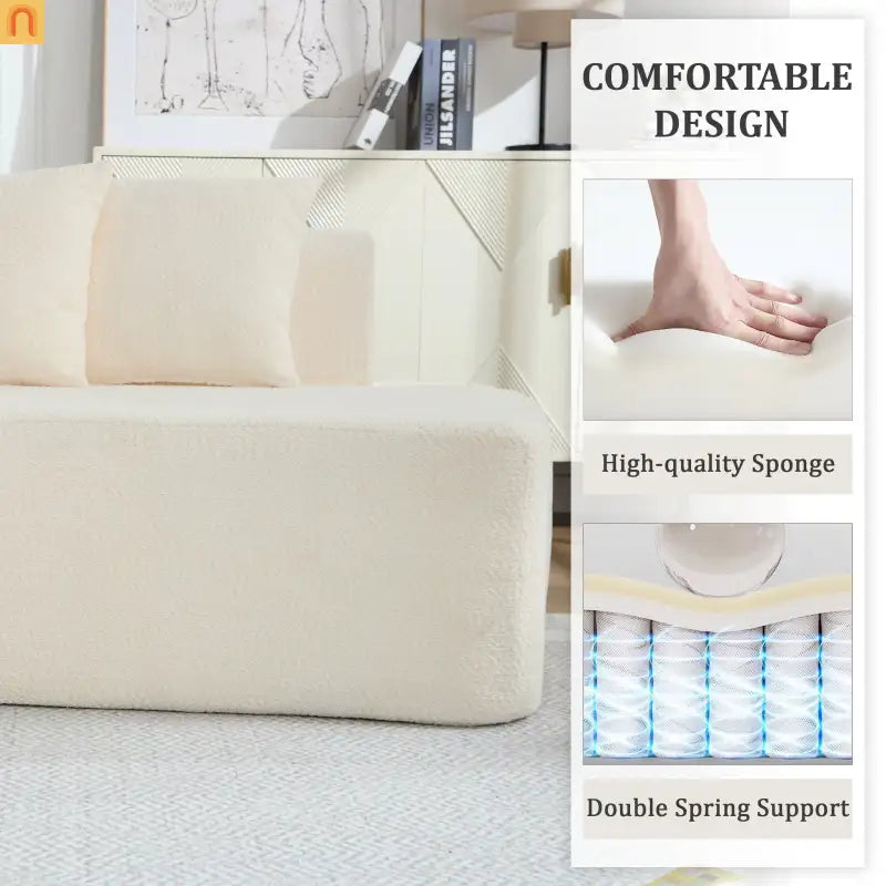 Sectional Sofa Modular Corduroy Ivory 3-Seat 5 Pillows 110in No Assembly
