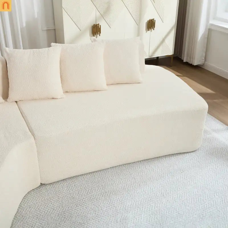 Sectional Sofa Modular Corduroy Ivory 3-Seat 5 Pillows 110in No Assembly