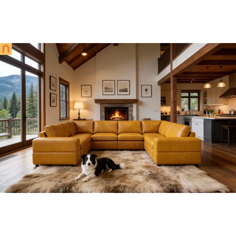 Sectional Modular Leather Match Ginger Square Arm 8-Seat 131in